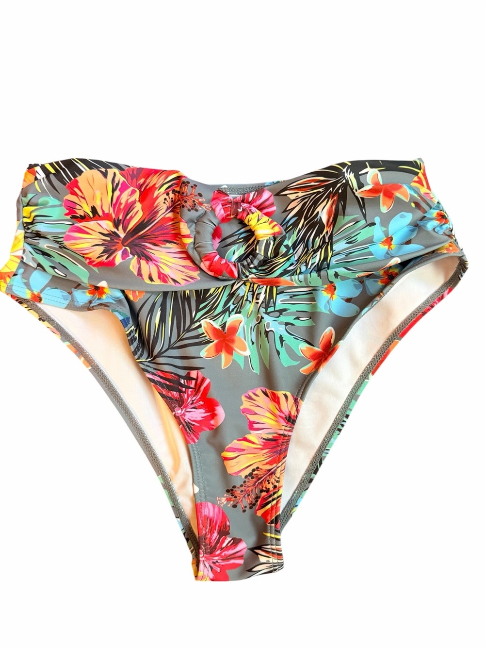 Tropical Floral O-Ring High Waist Bikini Bottom Multicolor
